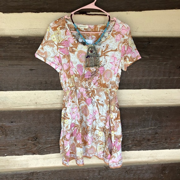 Boho Gypsy Jungle Floral Mini Dress Babydoll Tunic hippie free spirit bohemian - Picture 4 of 12